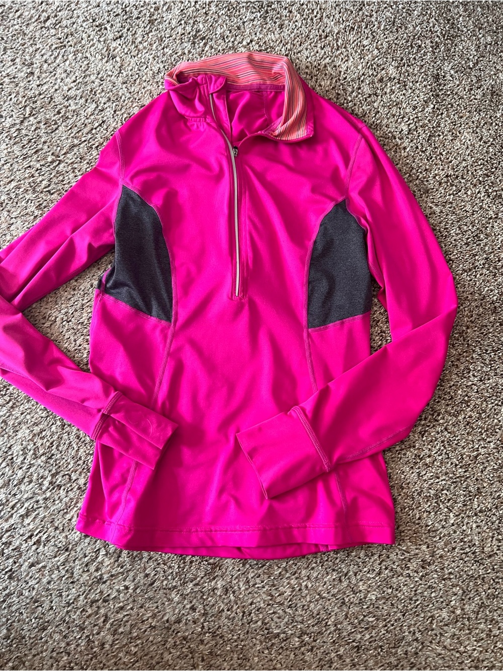 Hot Pink Quarter-Zip Athletic Pullover with Black Side Panels